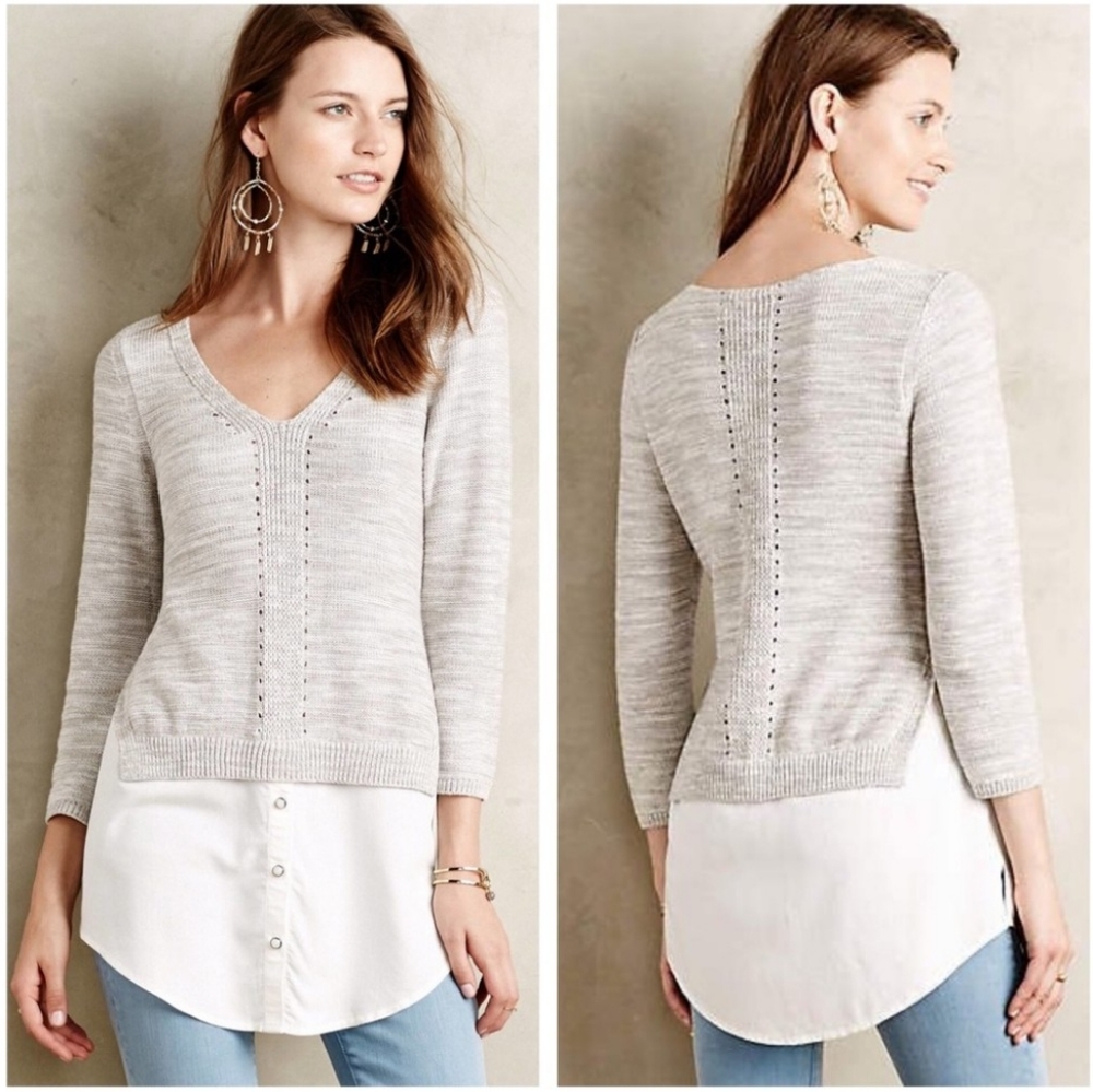 NWOT Anthropologie Moth Aselin Layered Mixed Media Pullover Sweater Tunic